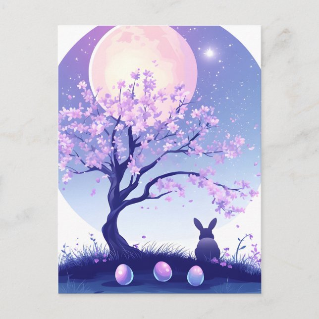 Lunar Bunny Night Feiertagspostkarte (Vorderseite)