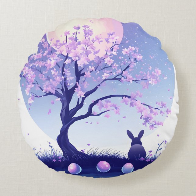Lunar Bunny Night Rundes Kissen (Vorderseite)
