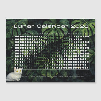 Lunar Calendar 2026 Moon Phases Monstera cats Magnetkarte