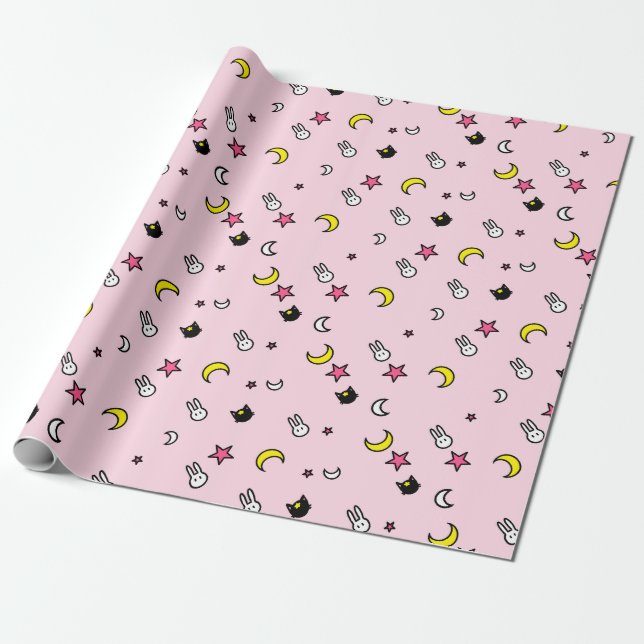 Lunar Cat Bunny Star Wrapping Paper Geschenkpapier (Ungerollt)