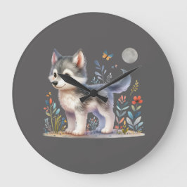 Lunar Cub - Baby Wolf Wall Clock Große Wanduhr