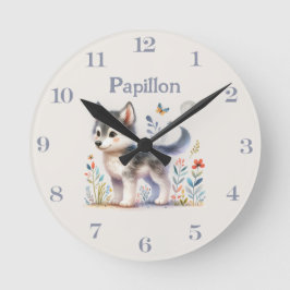 Lunar Cub - Customizable Name Baby Wolf Wall Clock Runde Wanduhr