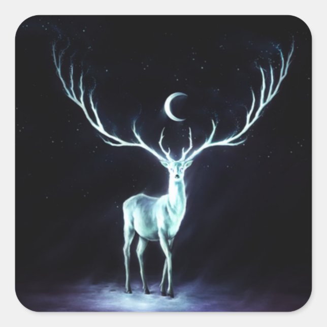 Lunar Deer Protected Digital Art Quadratischer Aufkleber (Vorderseite)