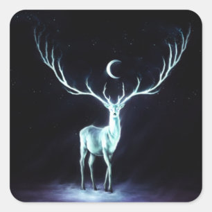 Lunar Deer Protected Digital Art Quadratischer Aufkleber