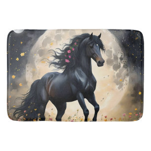 Lunar Elegance: Schwarzes Fantasy - Pferd mit dem Badematte