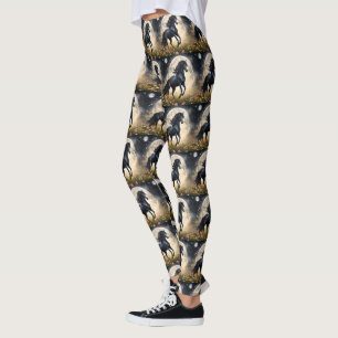 Lunar Elegance: Schwarzes Fantasy - Pferd mit dem Leggings