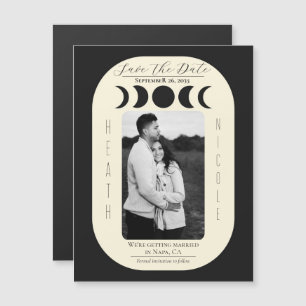 Lunar Luxe Black & Cream Moon Phase Save the Date Magnetkarte