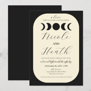 Lunar Luxe Black & Cream Moon Phase Wedding Einladung