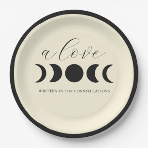 Lunar Luxe Black & Cream Moon Phase Wedding Pappteller