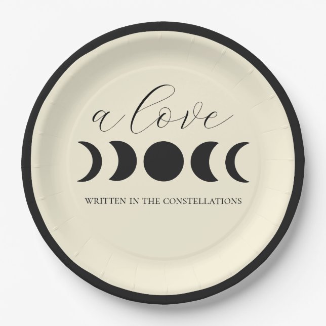 Lunar Luxe Black & Cream Moon Phase Wedding Pappteller (Vorderseite)
