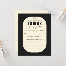 Lunar Luxe Black & Cream Moon Phase Wedding RSVP Einladung