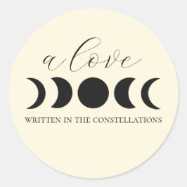 Lunar Luxe Black & Cream Moon Phase Wedding Runder Aufkleber