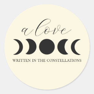 Lunar Luxe Black & Cream Moon Phase Wedding Runder Aufkleber