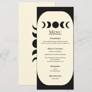 Lunar Luxe Schwarz & Creme Mondphasen-Hochzeit  Menükarte