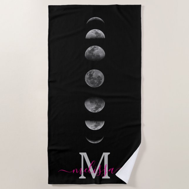 Lunar Moon Phases | Celestial Personalized Name Strandtuch (Vorderseite)
