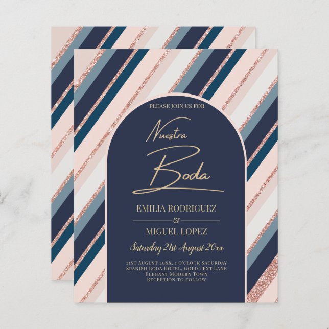 Lunar Navy Blue Blush Pink Rose Gold Hochzeit (Vorne/Hinten)