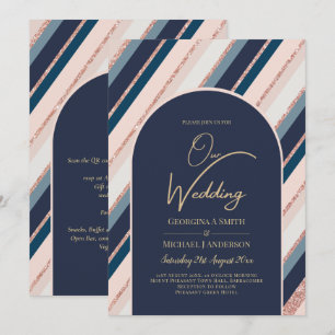 Lunar Navy Blue Blush Pink Rose Gold Hochzeit Einladung