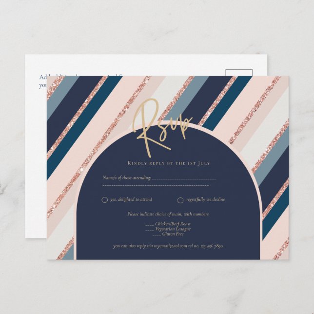 Lunar Navy Blue Blush Pink Rose Gold Hochzeit Postkarte (Vorne/Hinten)