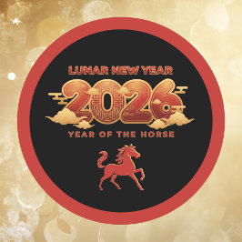 Lunar New Year 2026 Year of the Horse Red Black Runder Aufkleber
