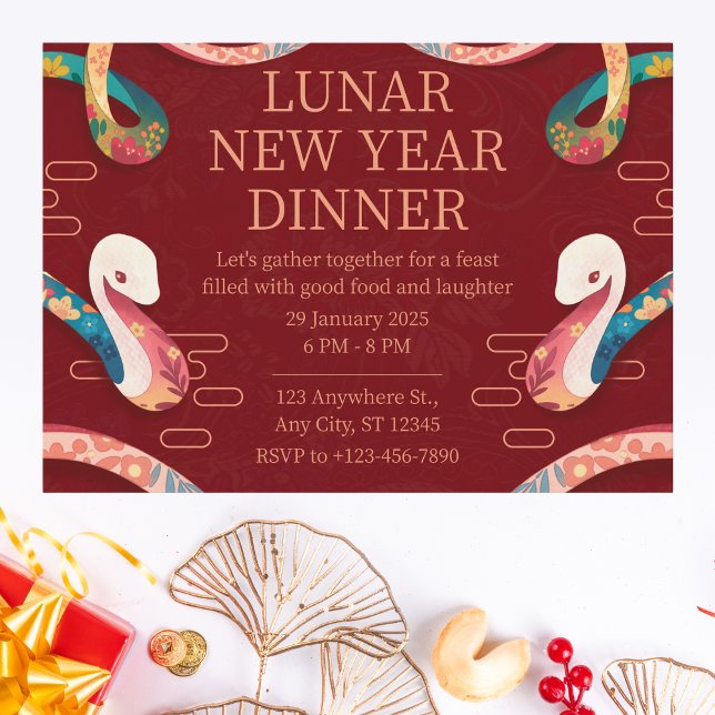 Lunar New Year Dinner mit künstlerischer Schlange  Einladung (Von Creator hochgeladen)