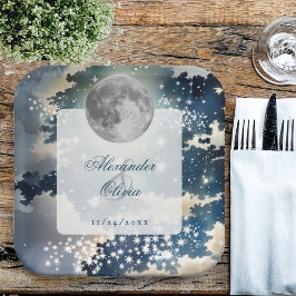 Lunar Night Sky Wedding Pappteller