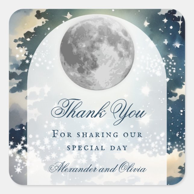 Lunar Night Sky Wedding Quadratischer Aufkleber (Vorderseite)