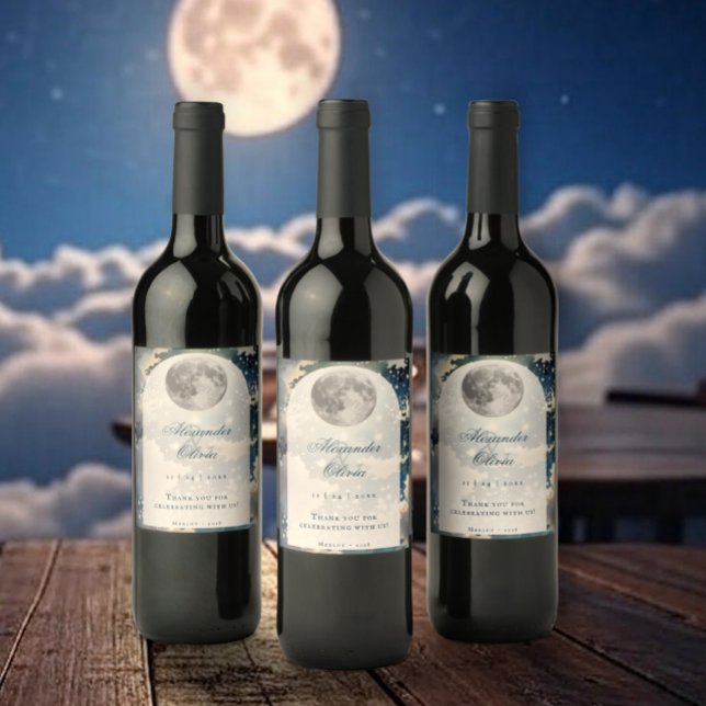 Lunar Night Sky Wedding Weinetikett (Lunar Night Sky Wedding Wine Label)