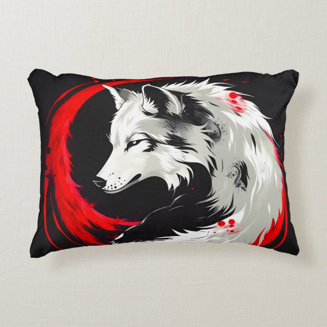 Lunar Red White Wolf Dekokissen (Vorderseite)