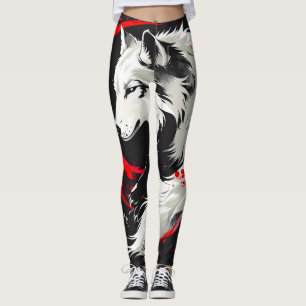 Lunar Red White Wolf Leggings