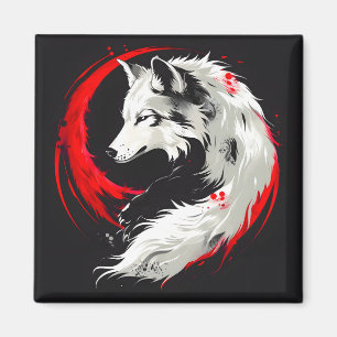 Lunar Red White Wolf Magnet