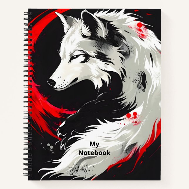 Lunar Red White Wolf Notizbuch (Vorderseite)