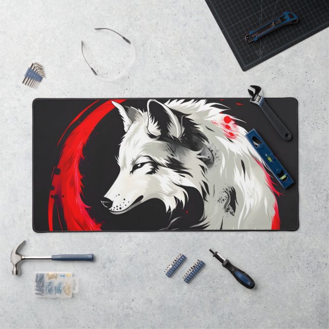 Lunar Red White Wolf Schreibtischunterlage (Arbeitsplatz)