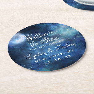 Lunar Sky Full Moon Celestial Galaxy Monogram Runder Pappuntersetzer
