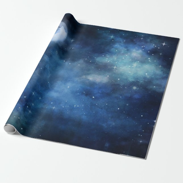 Lunar Sky Full Moon Celestial Galaxy Stars Hochzei Geschenkpapier (Ungerollt)
