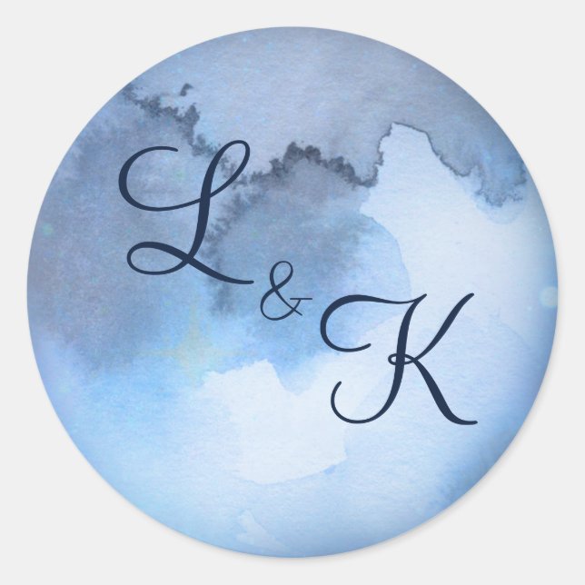 Lunar Sky Full Moon Celestial Monogram Wedding Runder Aufkleber (Vorderseite)