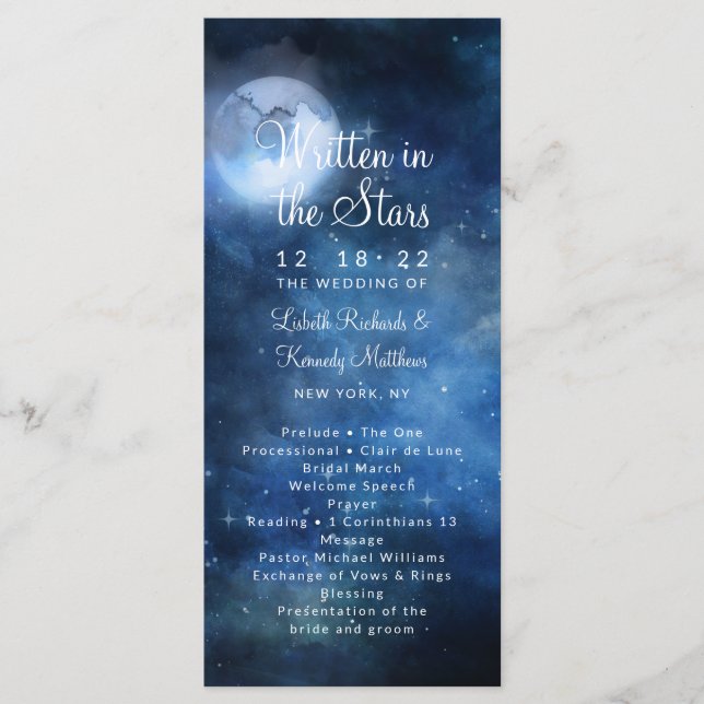 Lunar Sky Full Moon Celestie Wedding Zeremonie Programm (Vorderseite)
