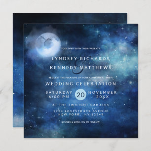 Lunar Sky Full Moon Celestis Stars Wedding Square Einladung