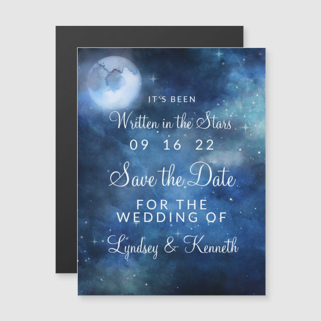 Lunar Sky Full Moon Stars Hochzeit speichern Datum Magneteinladung (Vorne/Hinten)