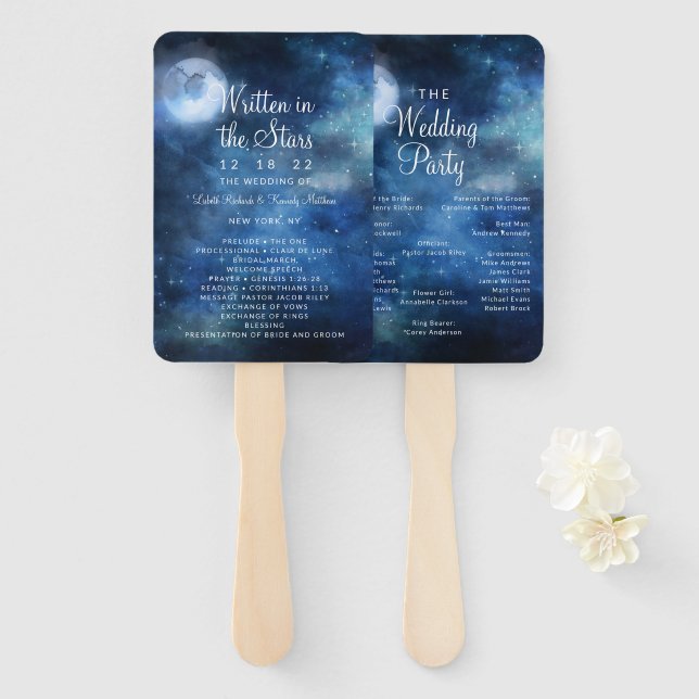Lunar Sky Full Moon Stars Hochzeitsprogramm Fächer (Vorne und Hinten)