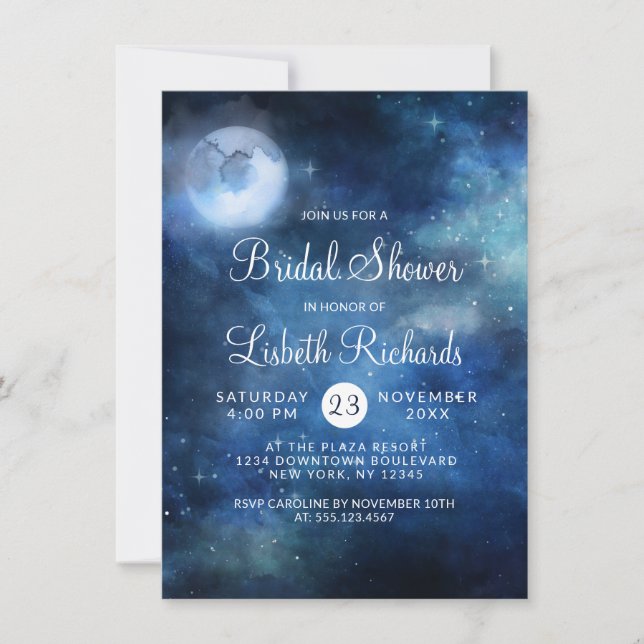 Lunar Sky Full Moon Stars Wedding Brautparty Einladung (Vorderseite)