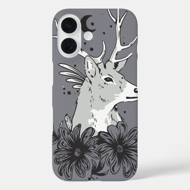 Lunar Watcher - Gray Mystic Deer with Moon & Bloss Case-Mate iPhone Hülle (Rückseite)