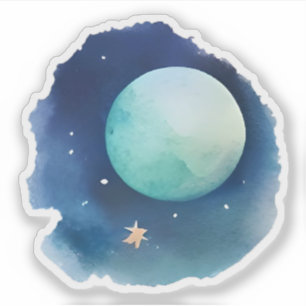 Lunar Whispers: Aquarellfarbene Nacht Aufkleber