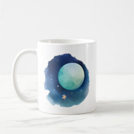 Lunar Whispers: Aquarellfarbene Nacht Kaffeetasse