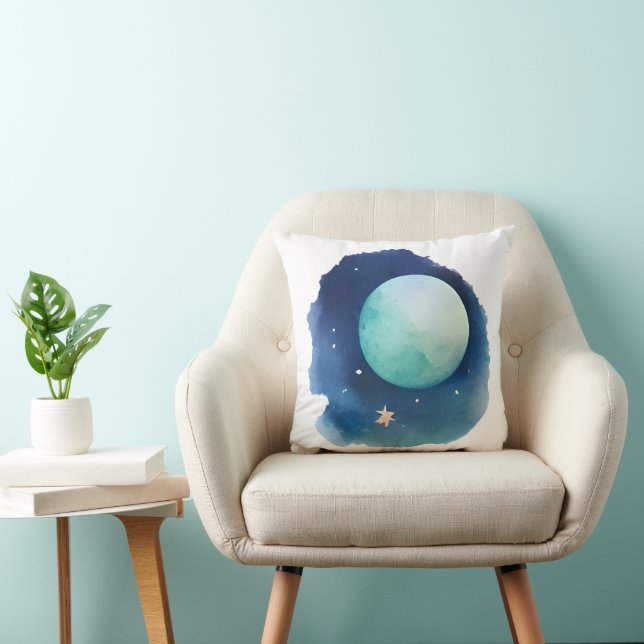 Lunar Whispers: Aquarellfarbene Nacht Kissen (Stuhl )