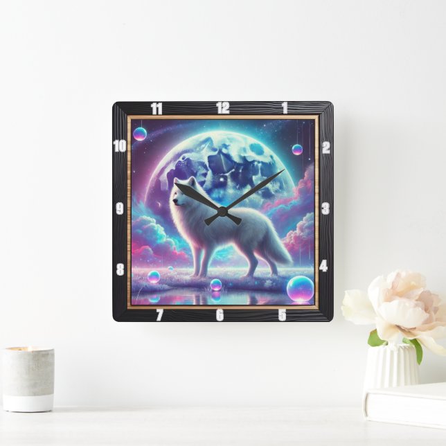 Lunar Wolf Dream Quadratische Wanduhr (Zuhause)