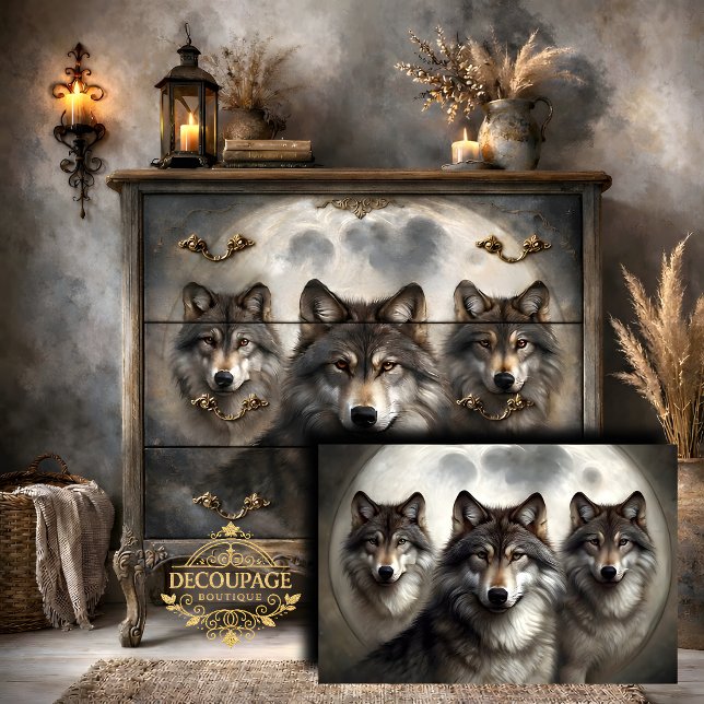 Lunar Wolf Pack Decoupage Seidenpapier (Lunar Wolf Pack Decoupage Tissue Paper)