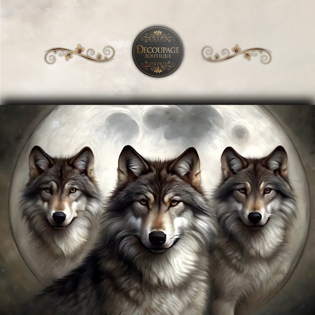 Lunar Wolf Pack Decoupage Seidenpapier (Lunar Wolf Pack Decoupage Tissue Paper)