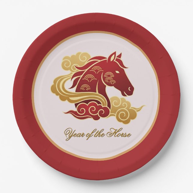 Lunar Year of the Horse New Years Eve Party Pappteller (Vorderseite)