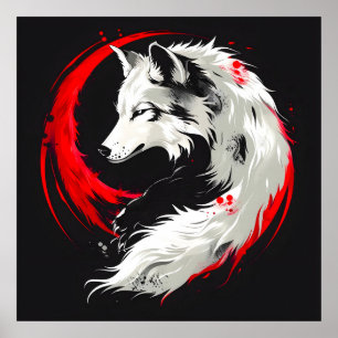 Lunarer Rot Weißer Wolf Poster