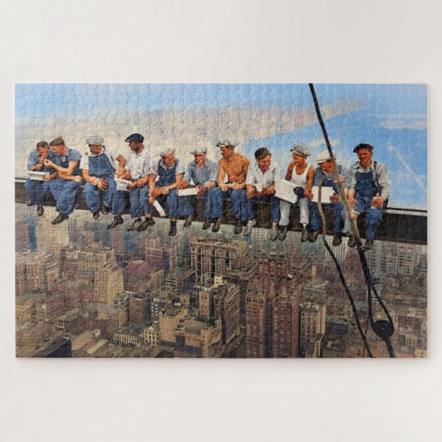 Lunch Atop A Skyscraper 1932 NYC Remastered Color Puzzle (Horizontal)